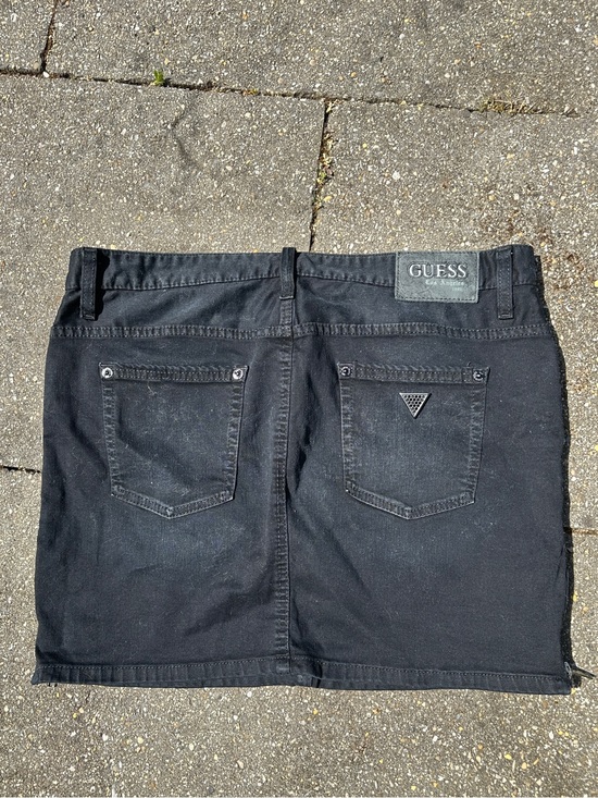 Guess Dresses & Skirts - Guess Black Denim Mini Skirt Triangle Logo Y2K Grunge Size 30